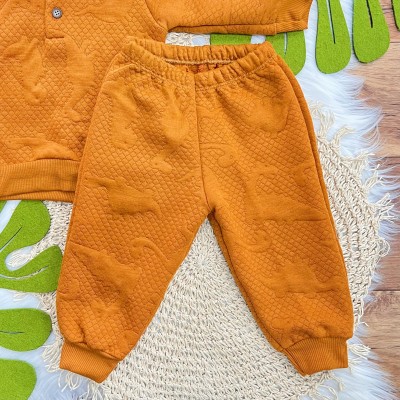 Conj. Blusa Dino com Capuz e Calça Matelasse - Ferrugem